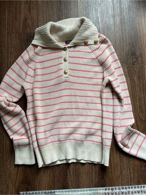 Vineyard Vines Cream Cowl-Neck Sweater with Pink Stripes